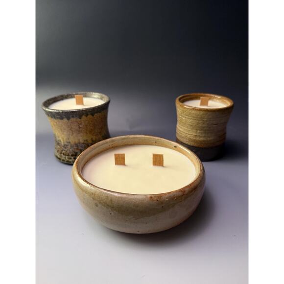 Handcrafted Soda-Fired Santal Candle with Wooden Wick - Picture 4 of 6